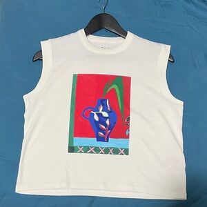 Madewell White Muscle Tee with Colorful Vase Print